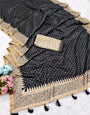 Ratatouille Black Embroidery Work Tussar Silk Saree With Smashing Blouse Piece