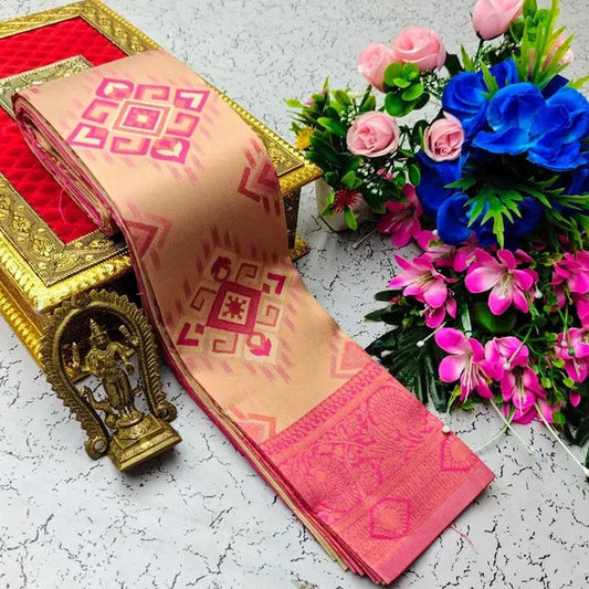Girlish Beige Soft Banarasi Silk Saree With Sizzling Blouse Piece