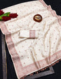 Gratifying Off White Embroidery Work Tussar Silk Saree With Sempiternal Blouse Piece