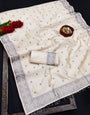 Quintessential Off White Embroidery Work Tussar Silk Saree With Phenomenal Blouse Piece