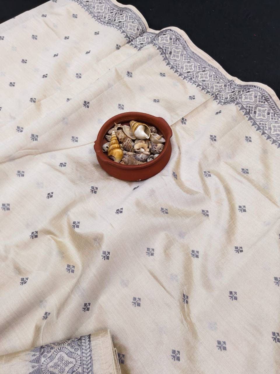 Quintessential Off White Embroidery Work Tussar Silk Saree With Phenomenal Blouse Piece