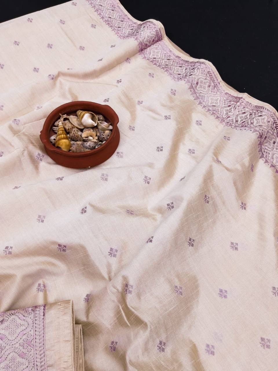 Classy Off White Embroidery Work Tussar Silk Saree With Susurrous Blouse Piece