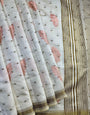 Murmurous Off White Embroidery Work Tussar Silk Saree With Ravishing Blouse Piece