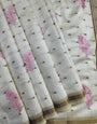 Impressive Off White Embroidery Work Tussar Silk Saree With Eclat Blouse Piece