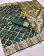 Hypnotic Dark Green Soft Banarasi Silk Saree With Captivating Blouse Piece