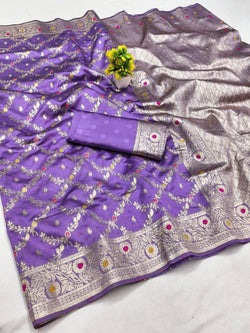 Mesmeric Lavender Soft Banarasi Silk Saree With Breathtaking Blouse Piece
