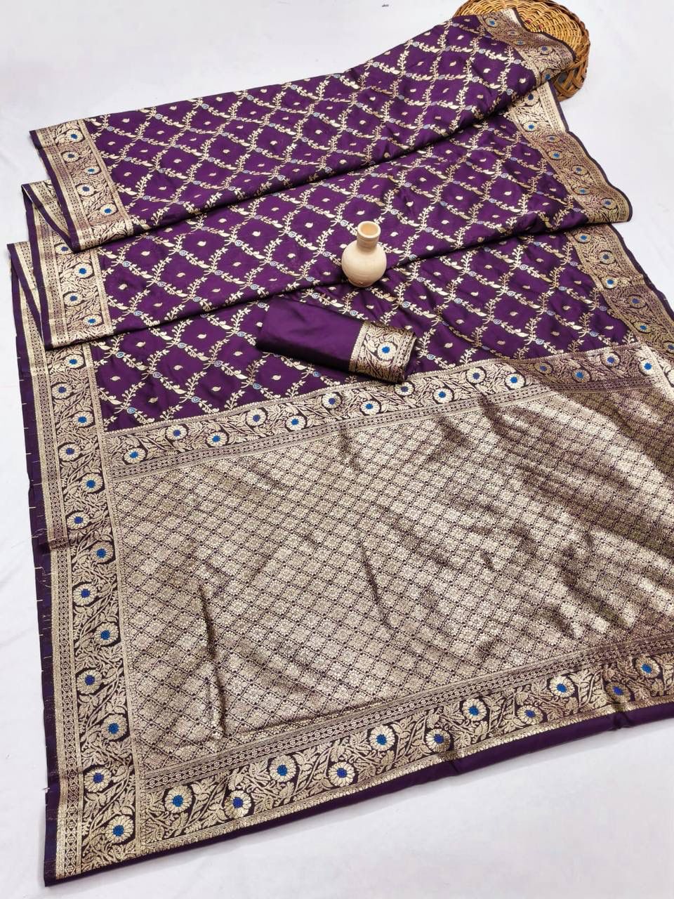 Propinquity Purple Soft Banarasi Silk Saree With Ailurophile Blouse Piece