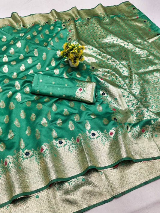 Panache Green Soft Banarasi Silk Saree With Most Surpassing Blouse Piece