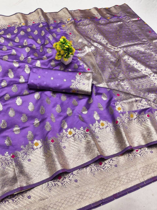 Confounding Lavender Soft Banarasi Silk Saree With Snazzy Blouse Piece