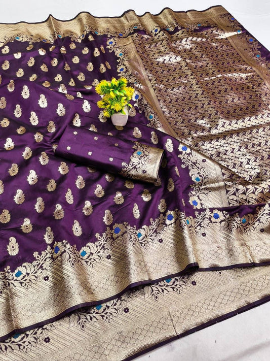 Glowing Purple Soft Banarasi Silk Saree With Alluring Blouse Piece
