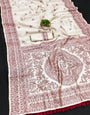 Comely Off White Embroidery Work Tussar Silk Saree With Engrossing Blouse Piece