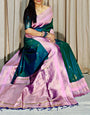 Enticing Dark Green Soft Banarasi Silk Saree With Marvellous Blouse Piece