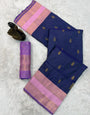 Wonderful Navy Blue Soft Banarasi Silk Saree With Glamorous Blouse Piece