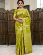 Appealing Green Banarasi Dola Silk Saree With Allure Blouse Piece