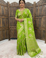 Exemplary Parrot Banarasi Dola Silk Saree With Preferable Blouse Piece