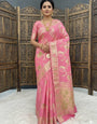 Outstanding Pink Banarasi Dola Silk Saree With Comely Blouse Piece