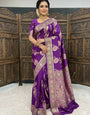 Unequalled Purple Banarasi Dola Silk Saree With Artistic Blouse Piece