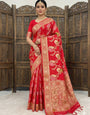 Vestigial Red Banarasi Dola Silk Saree With Stunning Blouse Piece