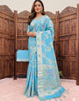 Ratatouille Sky Banarasi Dola Silk Saree With Dissemble Blouse Piece