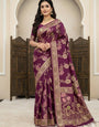 Lissome Wine Banarasi Dola Silk Saree With Blooming Blouse Piece