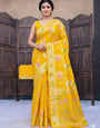 Palimpsest Yellow Banarasi Dola Silk Saree With Fragrant Blouse Piece