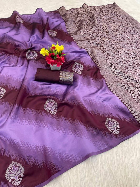 Breathtaking Lavender Soft Silk Saree With Refreshing Blouse Piece