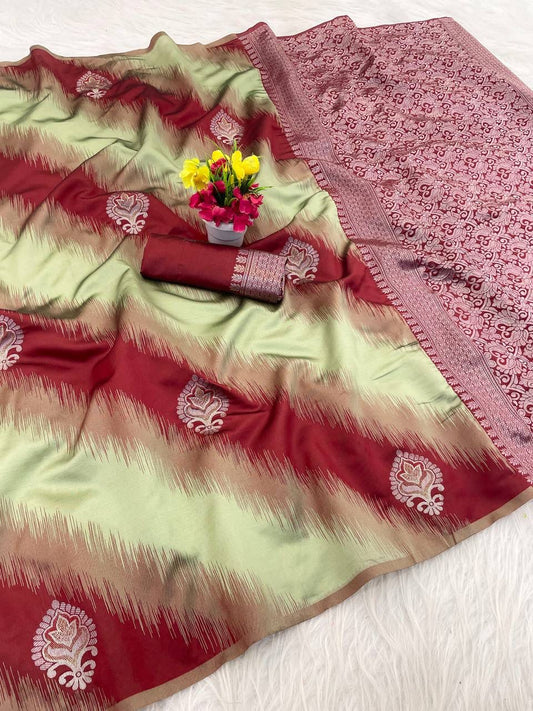 Groovy Maroon Soft Silk Saree With Magnetic Blouse Piece