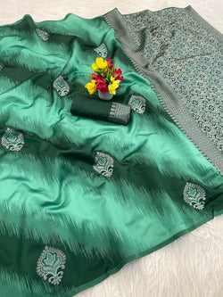 Ebullience Turquoise Soft Silk Saree With Tantalizing Blouse Piece