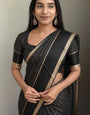 Prominent Black Banarasi Viscose Silk Saree With Unique Blouse Piece