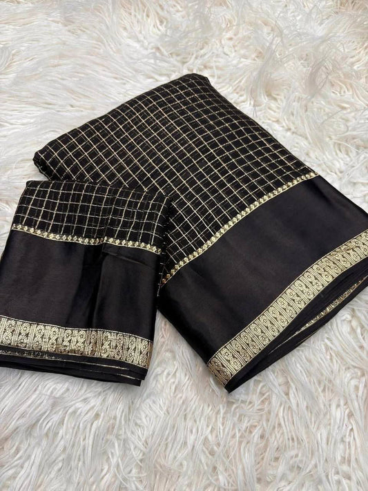 Prominent Black Banarasi Viscose Silk Saree With Unique Blouse Piece