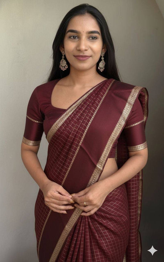 Denouement Brown Banarasi Viscose Silk Saree With Verdant Blouse Piece