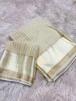 Glowing Off White Banarasi Viscose Silk Saree With Amiable Blouse Piece