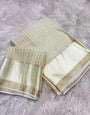 Glowing Off White Banarasi Viscose Silk Saree With Amiable Blouse Piece