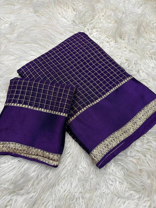Trendy Purple Banarasi Viscose Silk Saree With Prodigal Blouse Piece