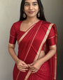 Gleaming Red Banarasi Viscose Silk Saree With Snazzy Blouse Piece
