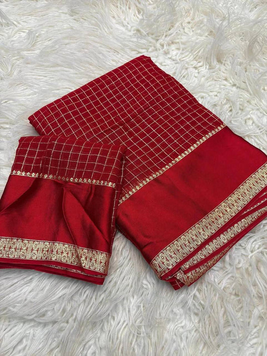 Gleaming Red Banarasi Viscose Silk Saree With Snazzy Blouse Piece
