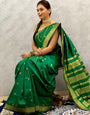 Tremendous Dark Green Pure Zari Weaving Banarasi Silk Saree With Majestic Blouse Piece