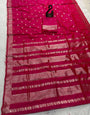 Ethereal Dark Pink Pure Zari Weaving Banarasi Silk Saree With Gratifying Blouse Piece