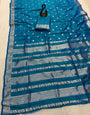 Excellent Rama Pure Zari Weaving Banarasi Silk Saree With Invaluable Blouse Piece