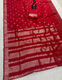 Intricate Red Pure Zari Weaving Banarasi Silk Saree With Appealing Blouse Piece
