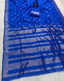 Unequalled Royal Blue Pure Zari Weaving Banarasi Silk Saree With Ornate Blouse Piece