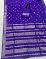 Flamboyant Royal Purple Pure Zari Weaving Banarasi Silk Saree With Fairytale Blouse Piece