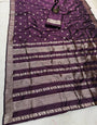Lagniappe Wine Pure Zari Weaving Banarasi Silk Saree With Divine Blouse Piece