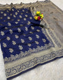 Susurrous Navy Blue Soft Silk Saree With Inspiring Blouse Piece