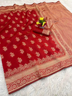Captivating Red Soft Silk Saree With Resplendent Blouse Piece