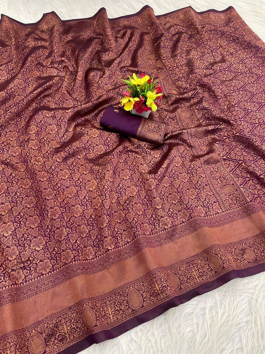 Enthralling Purple Soft Silk Saree With Eclat Blouse Piece