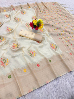 Bewitching Beige Banarasi Georgette Silk Saree With Conflate Blouse Piece