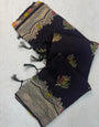 Gratifying Black Banarasi Georgette Silk Saree With Symmetrical Blouse Piece