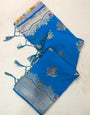 Demesne Blue Banarasi Georgette Silk Saree With Felicitous Blouse Piece
