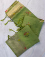 Prettiest Green Banarasi Georgette Silk Saree With Imaginative Blouse Piece